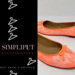 J CREW FACTORY LACE UPTOWN BALLET FLATS LOW HEEL FLAMINGO NEON ORANGE 9.5 EASTER